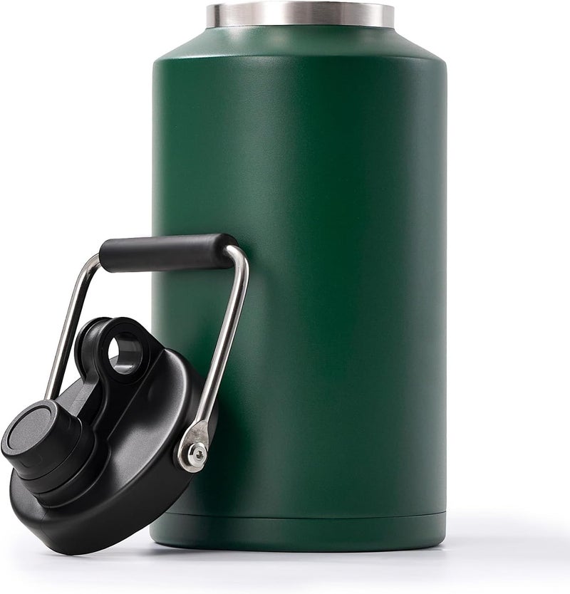 Kerilyn Insulated Gallon Jug with Handle, One Gallon, 128 Ounces Stainless Steel, Large Double Vacuum Water Bottle for Hot & Cold Drinks, Wide Mouth, Sweat Proof, Great for Travel, Camping, Green - Image 1